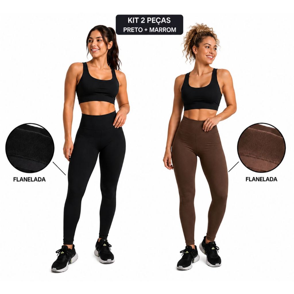 KIT 2 Legging Flanelada Grossa Calça Leg Peluciada Forrada Por Dentro Costura Reforçada Calça Térmica