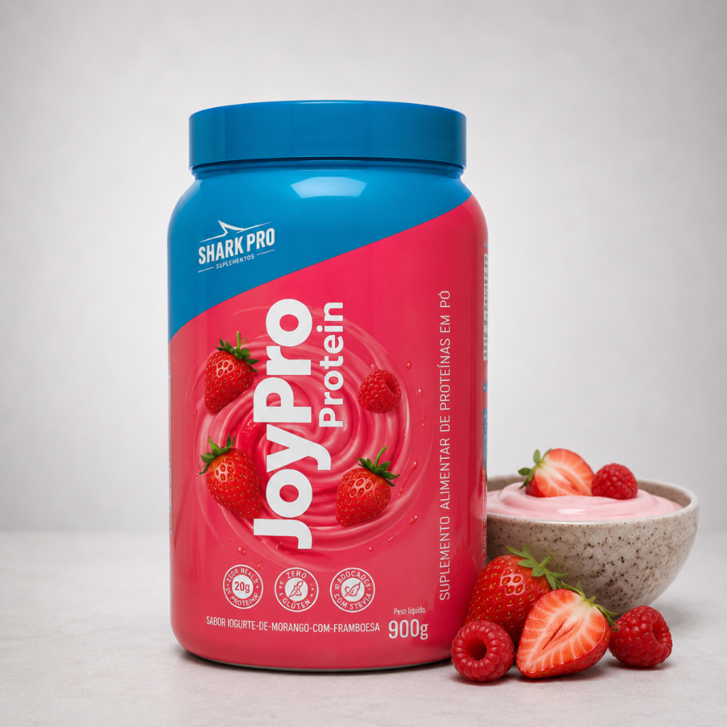 Whey Joypro Protein 900g Crescimento Muscular Shark Pro Iogurte De Morango Com Framboesa