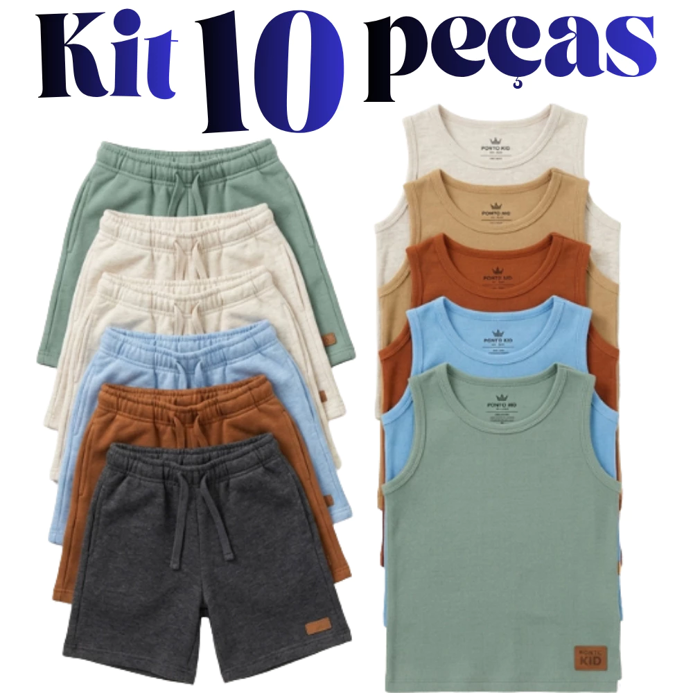 Kit 10 peça Infantil Masculino Regata + Bermuda Moletom Menino Roupa De Calor Basica Para Brincar tam 10 a 16 anos — imagem 1