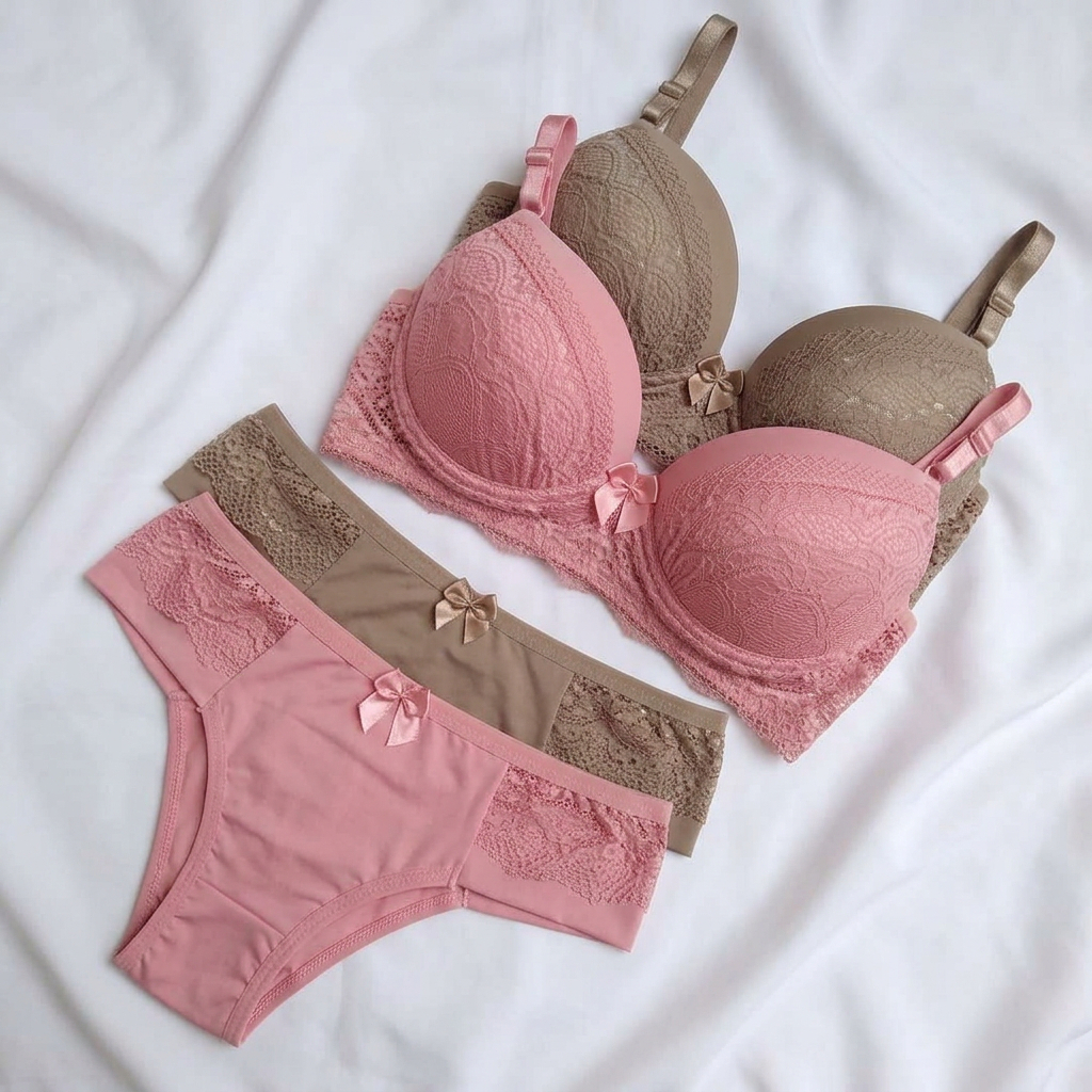 Kit Conjunto Lingerie Feminina Calcinha e Sutiã Com Bojo Rendado Confortável Delicado