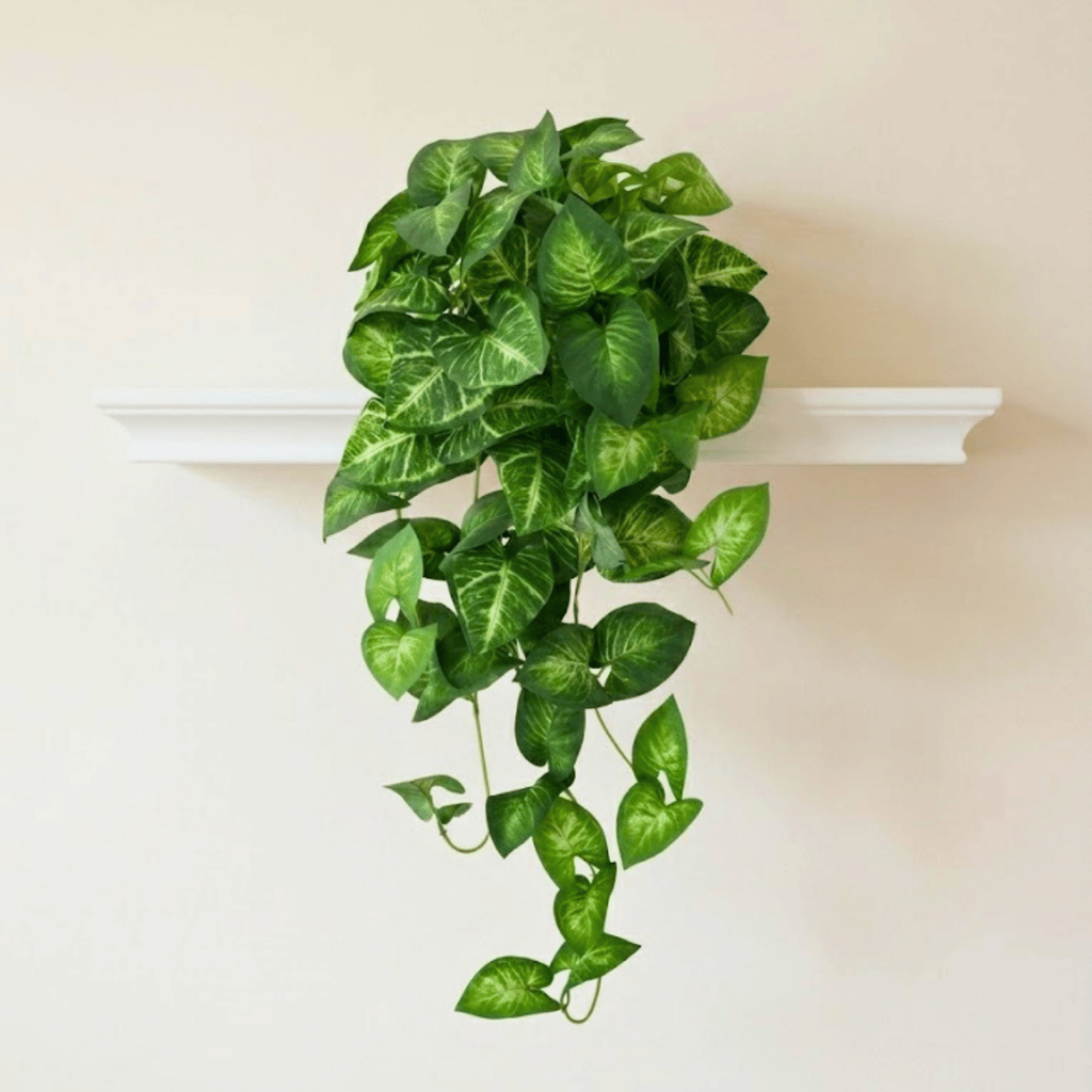 Arranjo Planta Artificial Jiboia Realista Com Vaso Branco Pendente Toque Natural Caída Prateleira