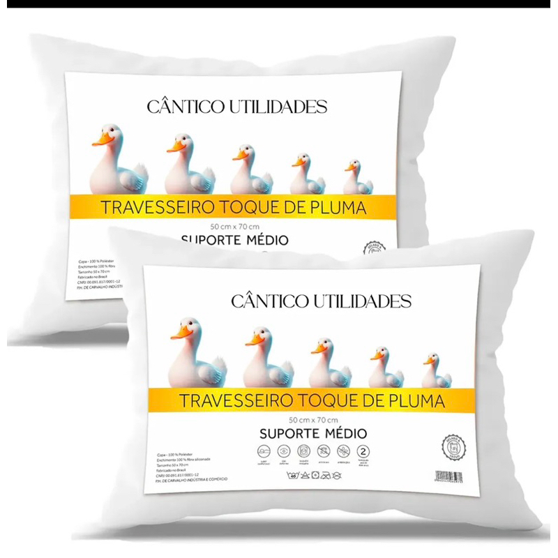 Kit 2 Travesseiros 70x50 Antialérgico Lavável Fibra Siliconada Toque de Pluma de Ganso Oaktex Cor Branco