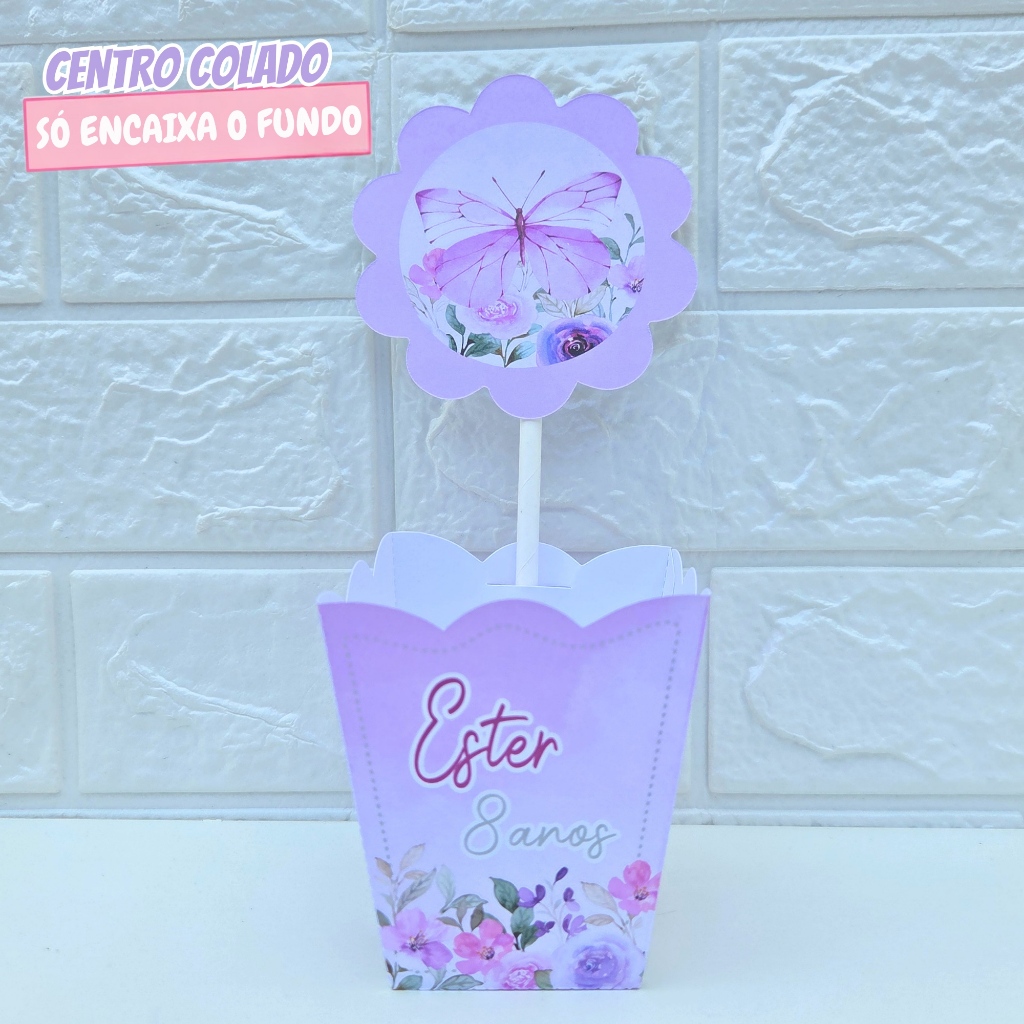 Cachepô Centro de Mesa Borboleta Lilás 1| Personalizado | Lembrancinha de Festa | Aniversário