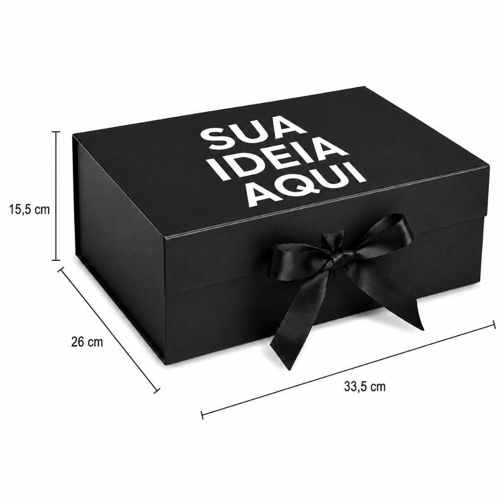 Caixa De Presente Magnética Personalizada 33,5x26x15 Premium Rígida com imã e Fita de Cetim