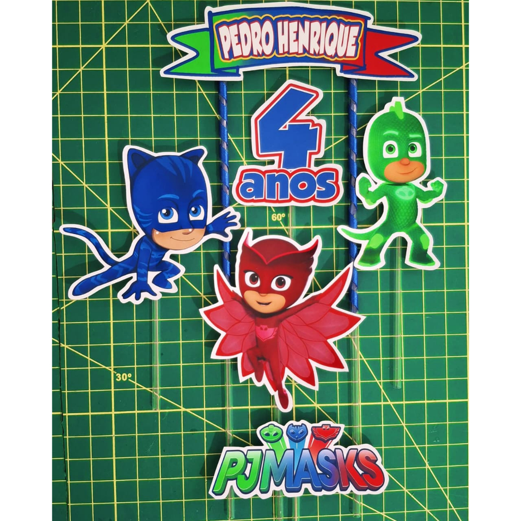 Topo de bolo Pj Masks / Topper personalizado Pjmasks / Top de bolo para aniversário