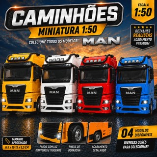 Mini Caminhão Miniatura 1:50 MAN Trucado Colecionável de Metal com Som e Luz