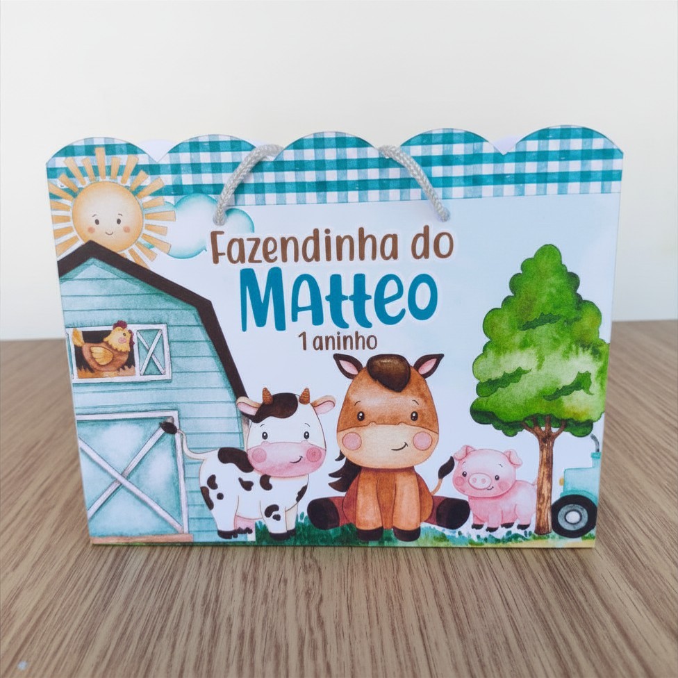 Sacolinha FAZENDINHA AZUL Personalizada | Sacolinha | Lembrancinha | FAZENDINHA MENINO | Aniversário PEGUE E MONTE