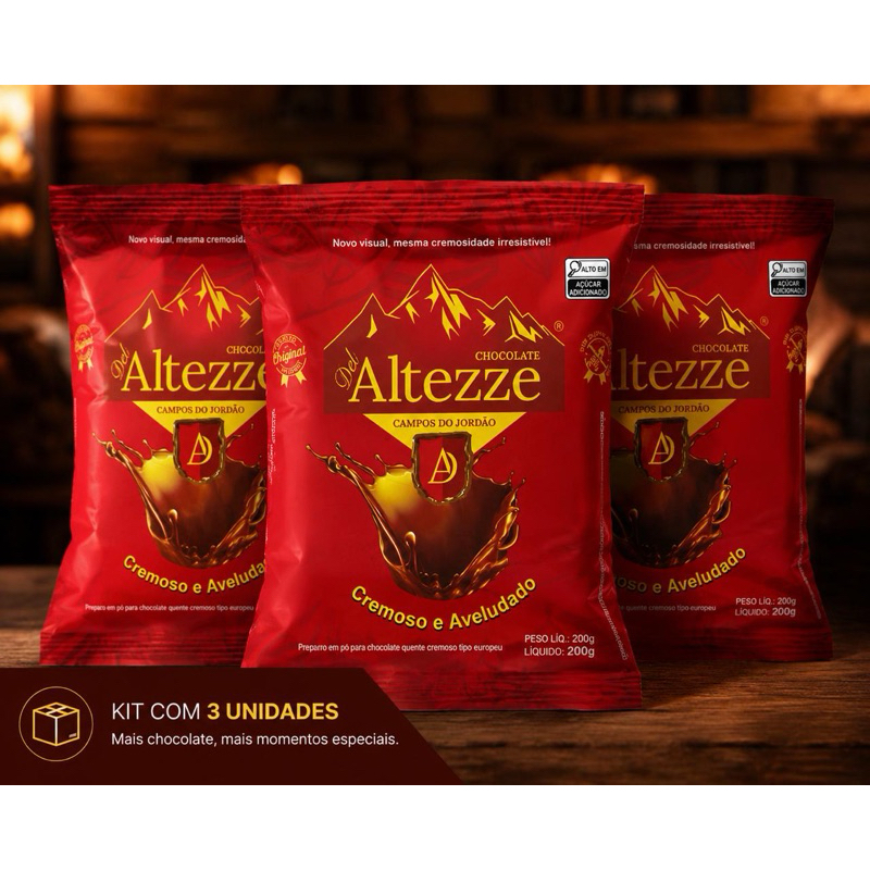 kit 3 chocolates 200G quente Cremoso Del Alteeze (Suisse )Campos do Jordão