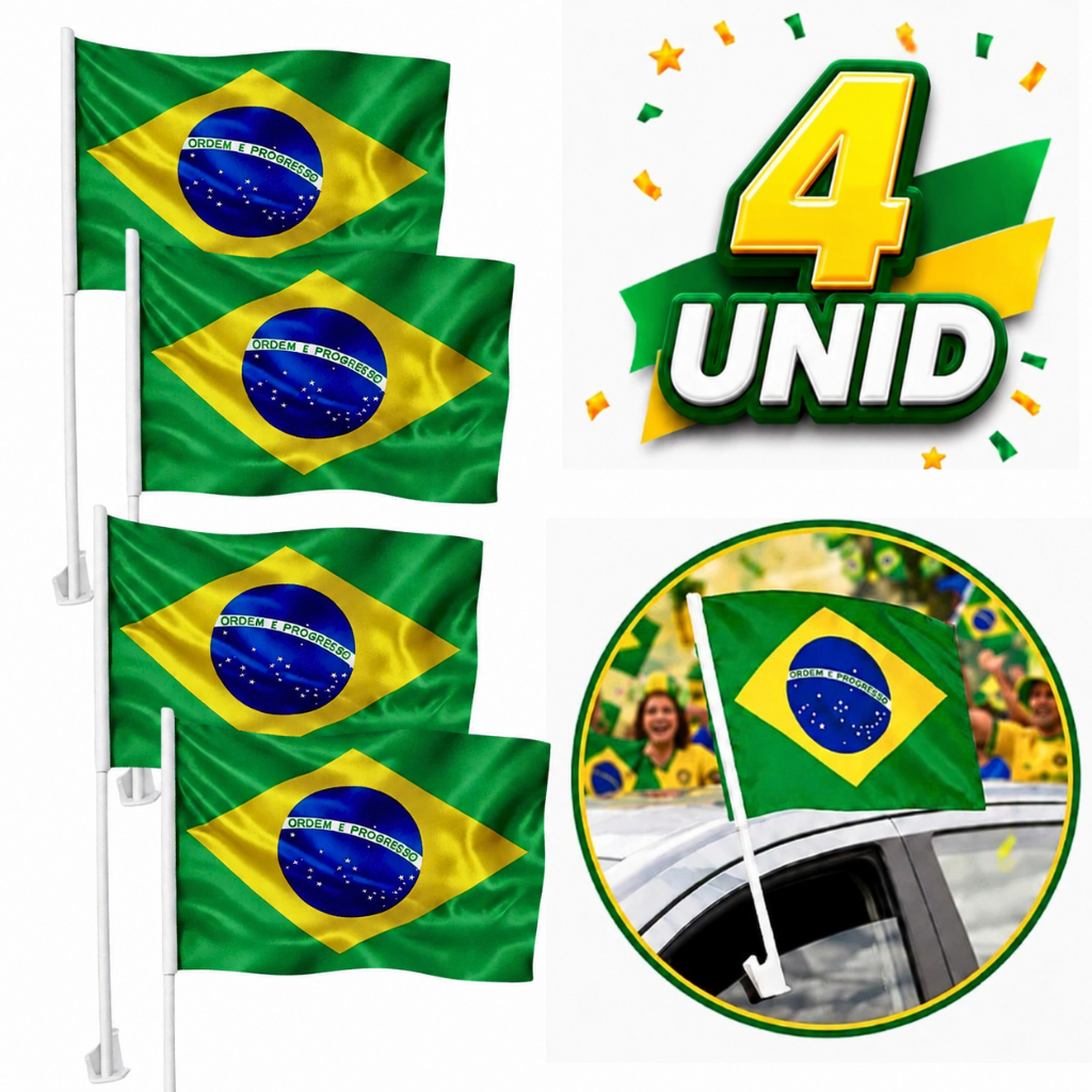 Kit Bandeiras Do Brasil Bandeirinha Para Vidro Janela Do Carro C/ Haste Suporte Carreata