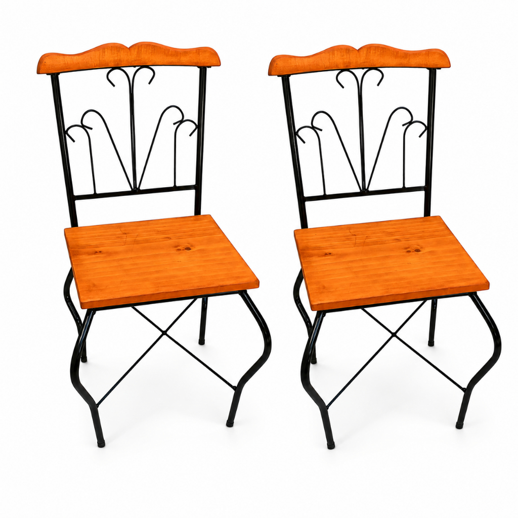 KIT COM DUAS CADEIRAS FERRO E MADEIRA RÚSTICA PARA MESA DE JANTAR DECORAÇÃO ARABESCO