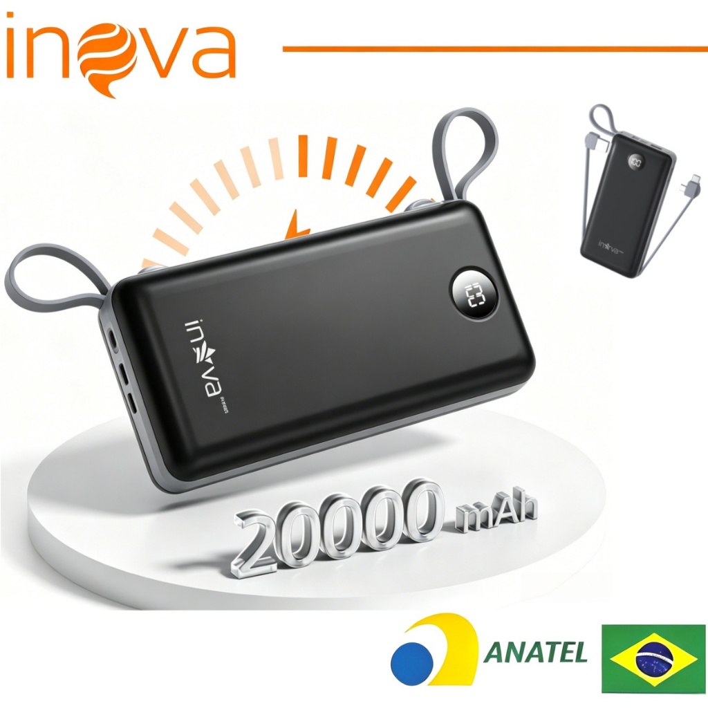 INOVA Power Bank 20000mAh Carregador Portátil Universal Original Micro USB Type-C Lightning 10000mAh