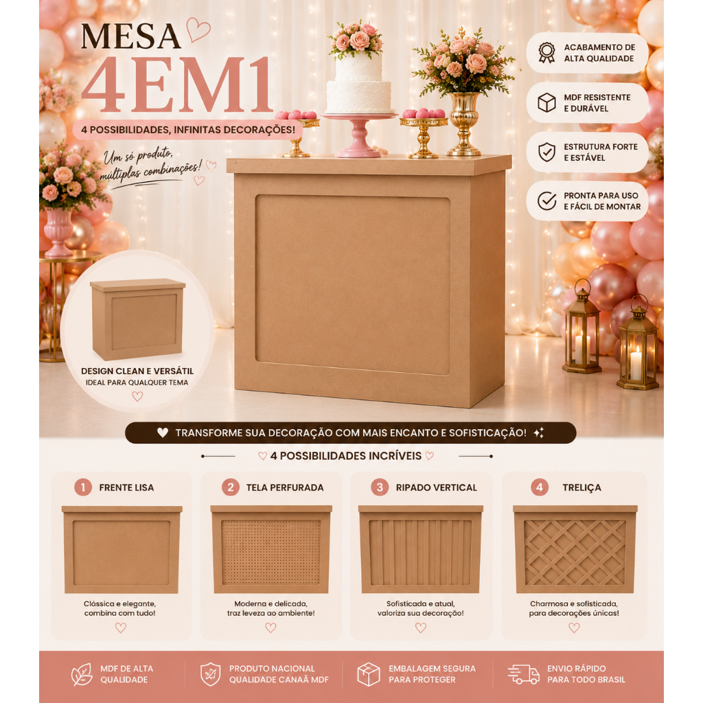 Quadro Decorativo Mesa 4 Em 1 Lançamento Mdf