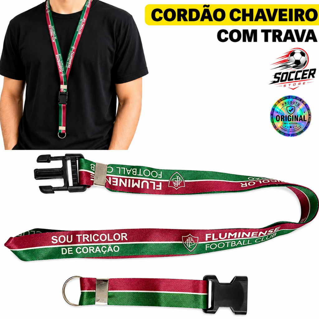 Cordão Chaveiro Fluminense Lanyard Pescoço Oficial Original Trava Mochila Argola Presente