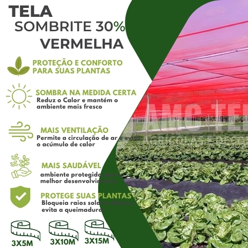 Tela Sombrite Sombreamento 35% Vermelho 1,50 Largura Jardim Viveiro Estufa Orquidário Pergolado Piscina Decoração