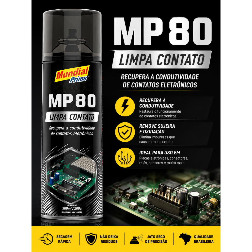 Limpa Contato Elétrico MP80 Spray 300ml Limpeza Eletrônica Secagem Rápida