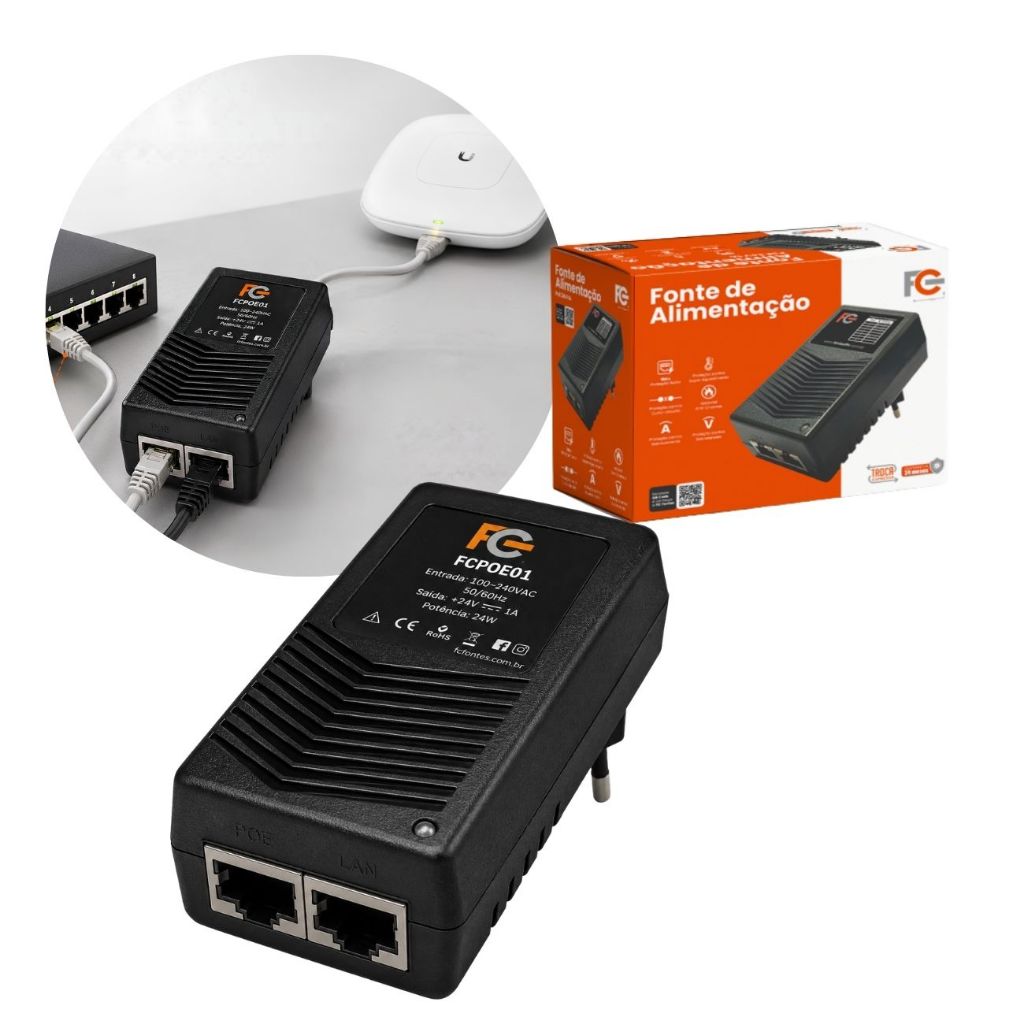 Fonte de Alimentação POE 24V 1A 2 Portas RJ-45 FCA