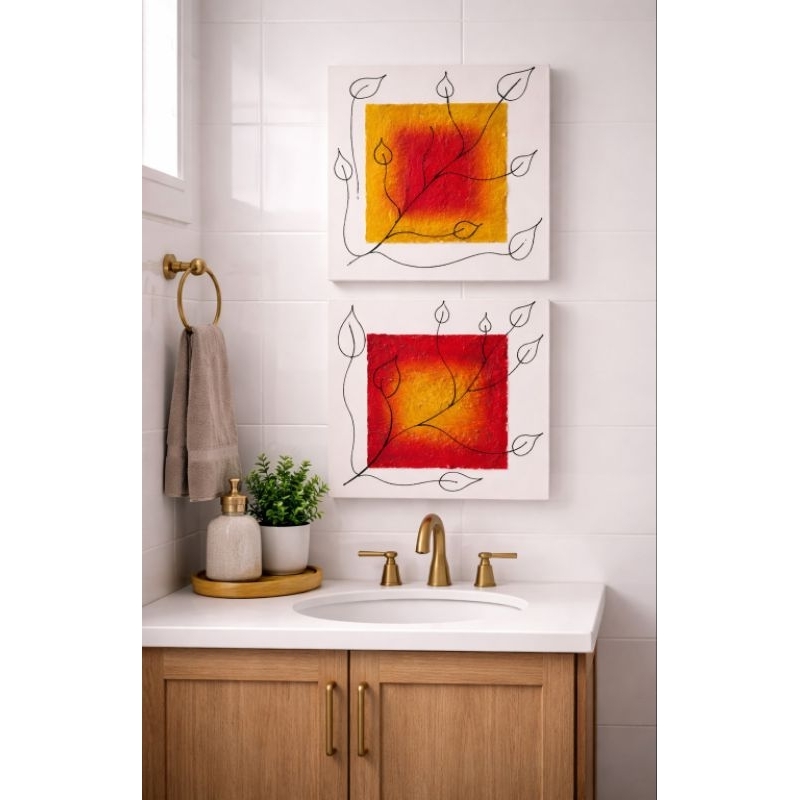 Quadro decorativo pintura a óleo com textura sobre tela.
