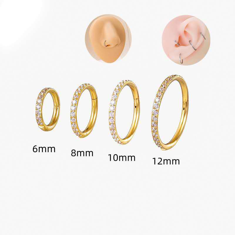 Kit Piercing Labert  Ponto de Luz+ Argola Clik Aço Cirúrgico Zircônia Cravejada | Septril Rook Conch Nariz Daith Orelha