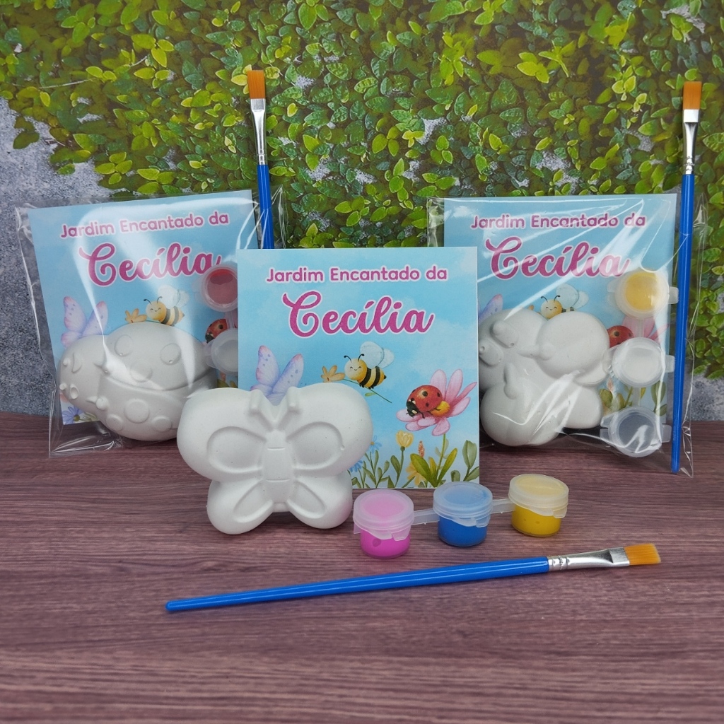 20 Unidades Jardim Encantado Pintura em Gesso (Gesso Cru + 3 Cores de Guaches e Pincel)