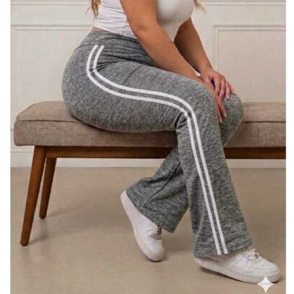 Calça Suplex Premium Estilo Flare Cos Alto Com Listras Laterais Confortavel/Academia/Paseio