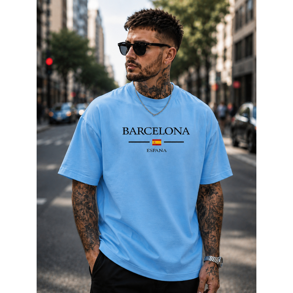 Camiseta BARCELONA ESPANHA 100% Algodão Unissex Tecido Premium Envio Imediato Europa Viagem