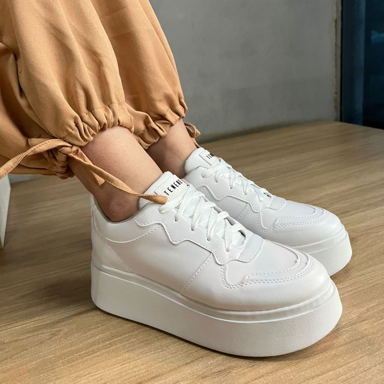 Tênis Feminino Tenehi Plataforma Sola Alta Casual Urbano Confortavel Branco