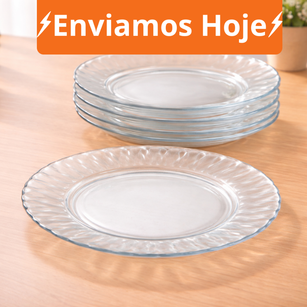 Kit Até 20 Pratos Fundo Liso de Vidro -  Transparente e Resistente