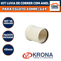 Kit Com 10 Luva Correr Com Anel Para Esgoto 40mm 649 Krona Conexão Hidráulica PVC