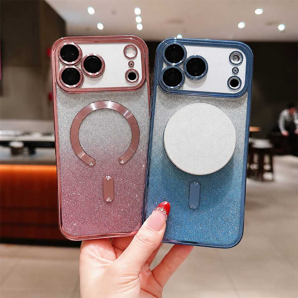 Capinha Capa Para Iphone 17 pro max Brilho Brilhosa Cristal Glitter Magnética Magsafe Anel 2 em 1 Case