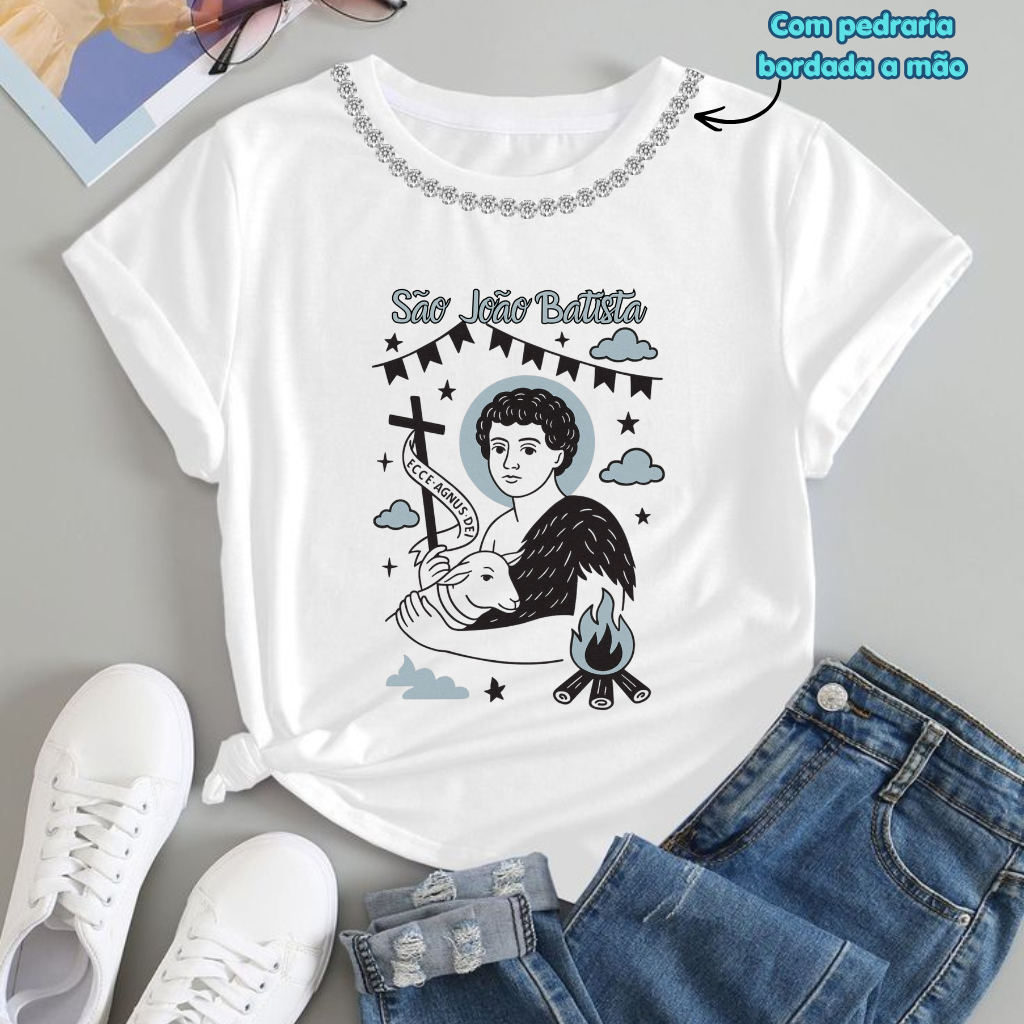 CAMISETA CAMISA BLUSA TSHIRT IGREJA CATÓLICA RELIGIOSA SANTO SÃO JOÃO BATISTA CRISTÃ MODA FEMININA