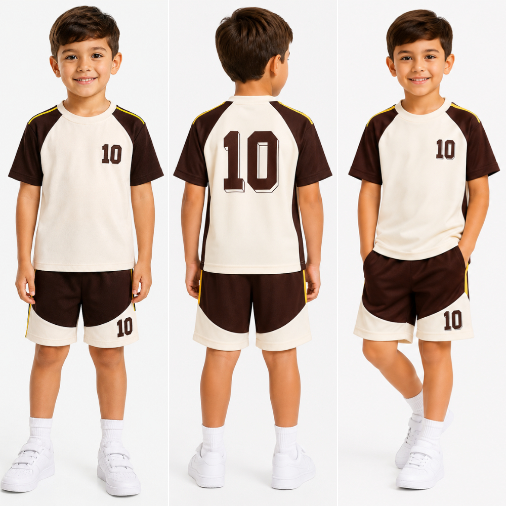 Conjunto de 2 peças infantil menino camisa + bermuda confortável verão copa lançamento 1/14 anos