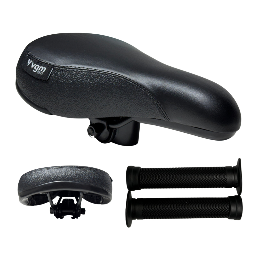 Selim Banco VGM Inspired Bike Bmx Grau Willing + Manopla Bmx Preta Importada Dirt Willing Grau Tipo Gios