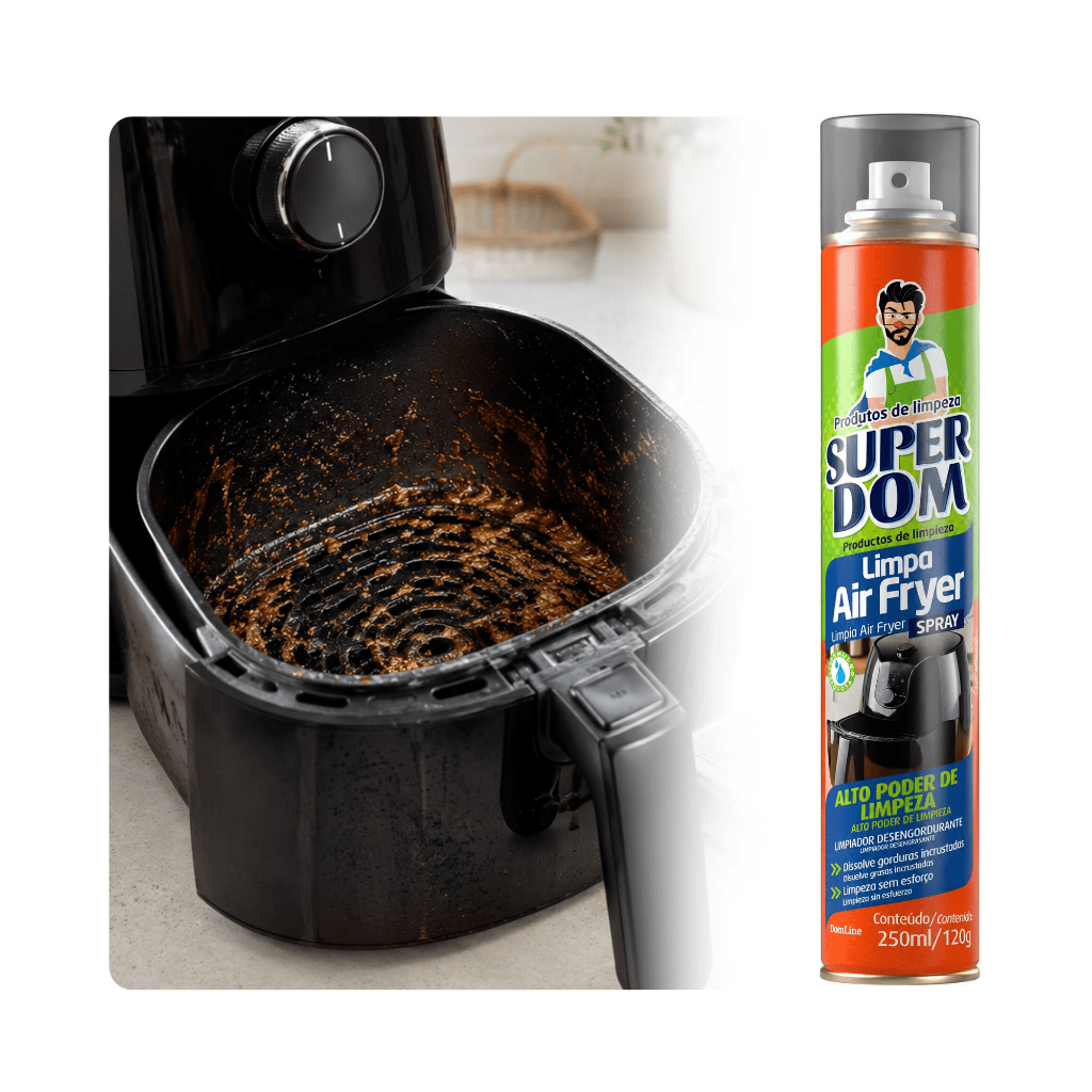 Limpa Air Fryer Spray 250ml Super Dom 120g Removedor Gorduras Brilho Limpeza Desengordurante