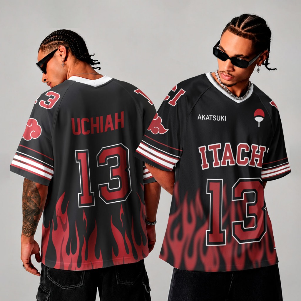 Camiseta Jersey Básica Sublimada Full Print Streetwear Anime Akatsuki Itachi Uchiha Aldeia Dead Bunny Oficial Lançamento