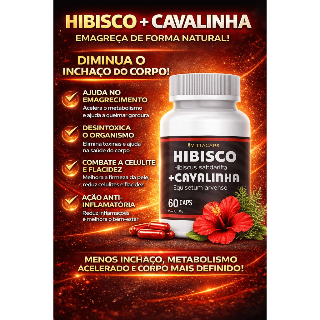 Desinchá Natural | Chá Verde + Hibisco + Cavalinha | Reduz Inchaço | 60 | 120| 180 Cápsulas