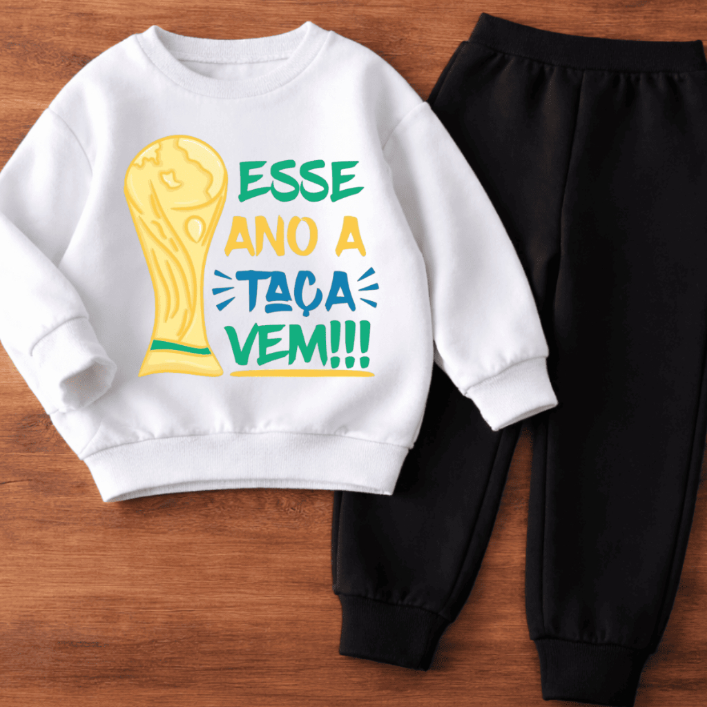Conjunto Infantil Copa do Mundo 2026 Brasil Moletom Menino Menina Blusa de Frio e Calça de Abrigo 2 ao 14 anos