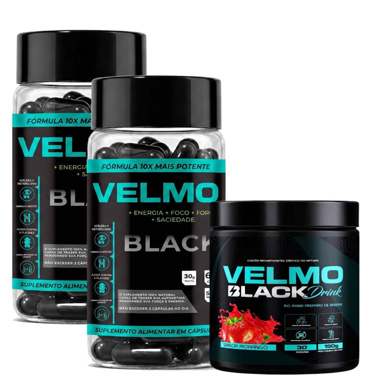 2x Velmo Black cápsula + 1x Velmo Black Chá Sabor morango / Original Envio Imediato