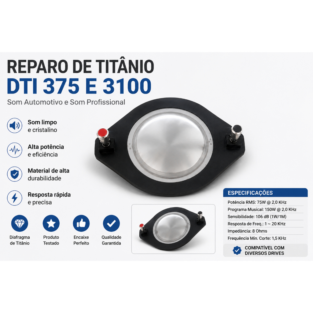 Reparo Musicall Para Corneta Driver Sd375 Ti Sd3100 Ti 300w Rms 8 Ohms Titanium Som Automotivo potente