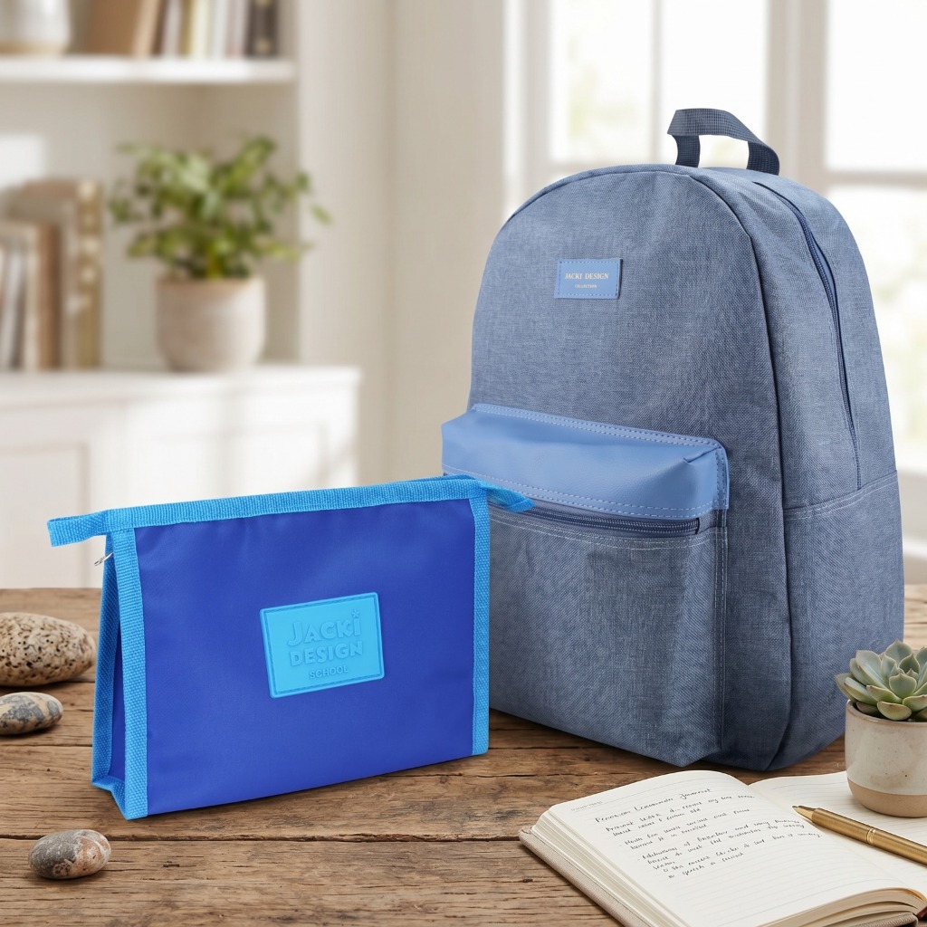 Kit Mochila Feminina Jacki Design Joy + Estojo Escolar Necessaire Envelope Escolar Faculdade Viagem