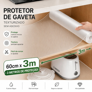Kit Forro Antiderrapante Para Gaveta 60cm*3m, Geladeira E Guarda Roupas- Transparente Evita Deslizamento em Superfícies