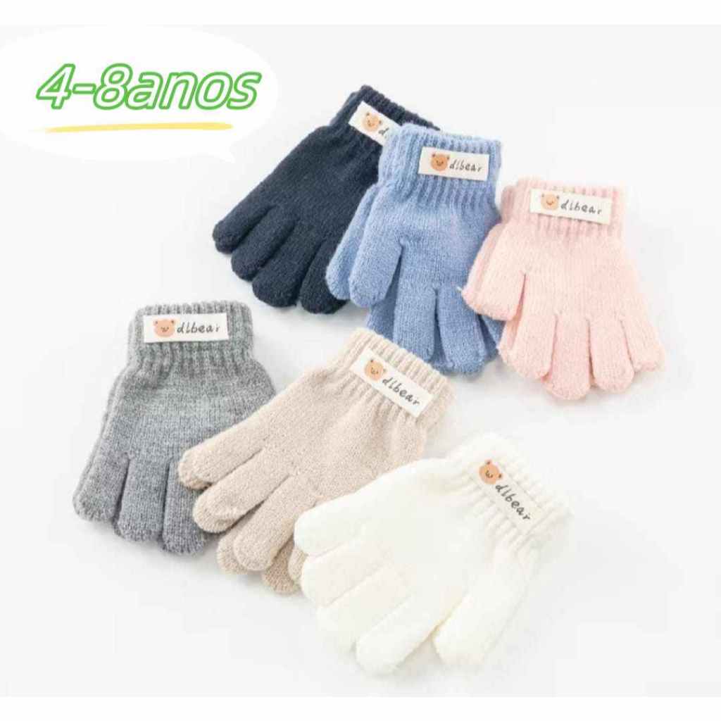 Luvas Infantil Inverno de Lã Térmica Infantil Tricô Menino Menina 4-8anos