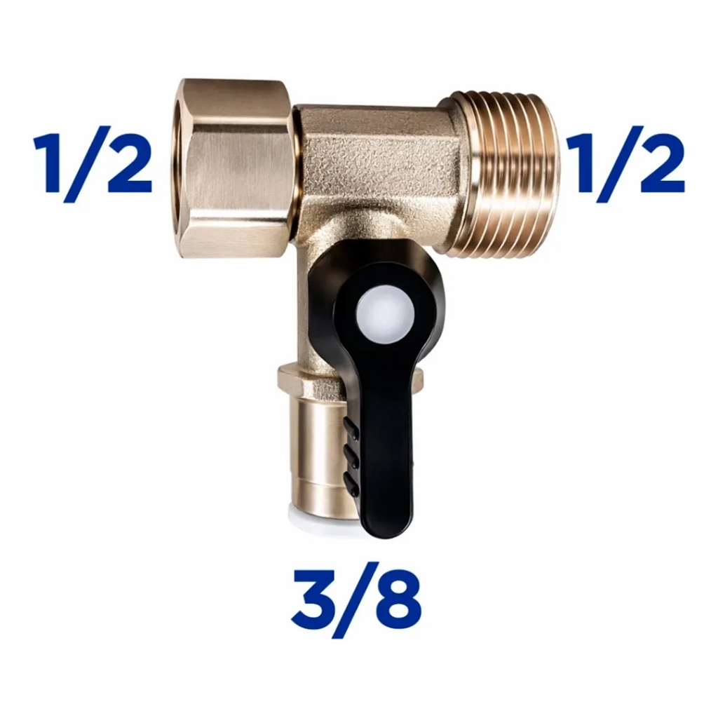 Válvula de Fechamento Hidráulica 1/2 x 1/2 + Tubo 3/8 Para Refrigeração e Bebedouros