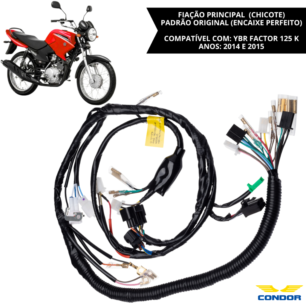 Fiação Principal Chicote Yamaha YBR Factor 125 K 2014 a 2015 Condor Sistema Elétrico Completo