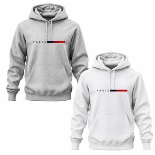 POLAR BEAR Kit 2 Moletom Casual Confortaveis Algodão Estilo Ideal Para O Inverno Estampado Paris Degrade