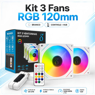 Kit 3 Ventoinhas ARGB 120MM 1200 RPM ±10% com Baixo Ruído com Controle Remoto e Hub para …