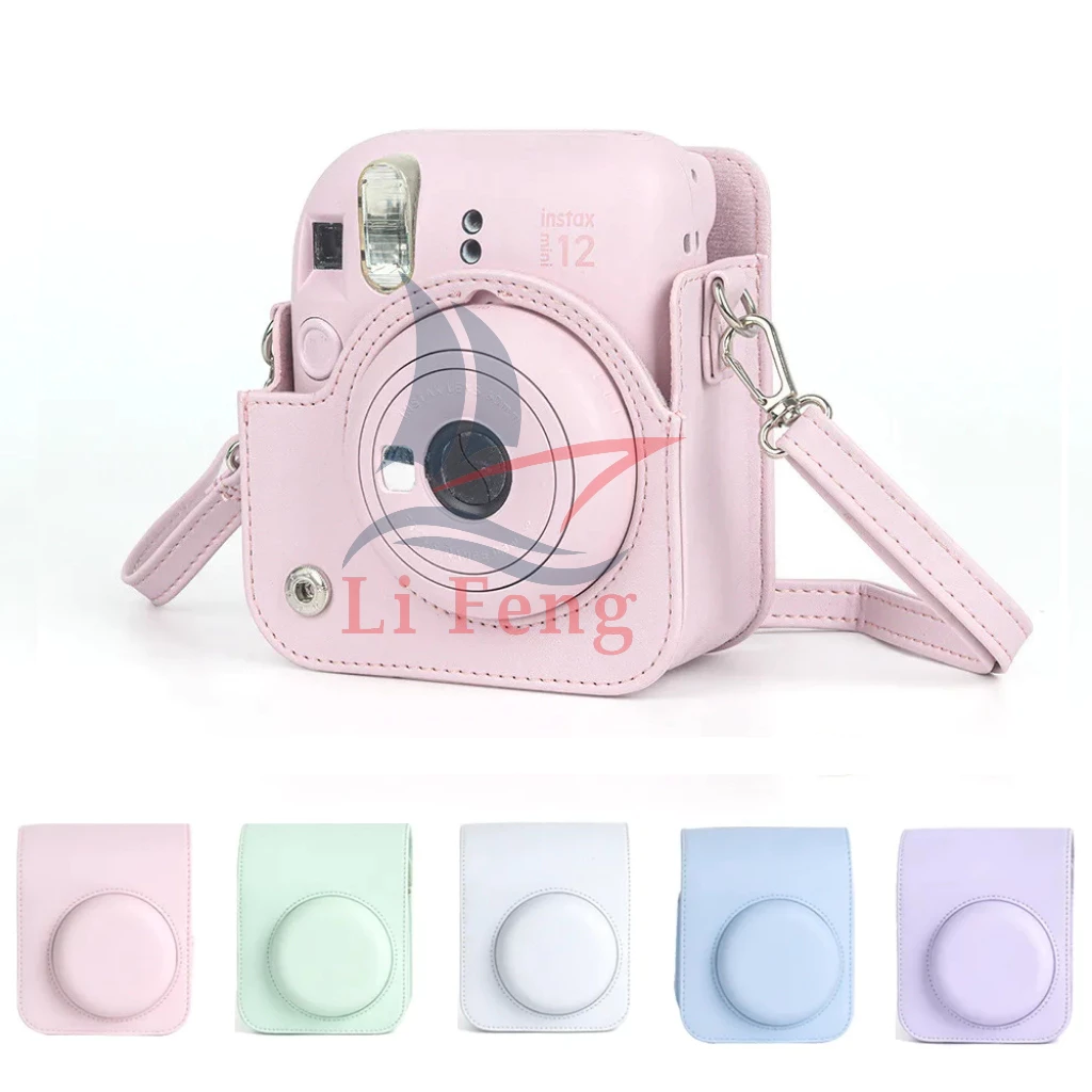 Bolsa Estojo Protetor de Couro para Câmer Fujifilm Instax Mini 12, C/ Alça de Ombro Ajustável/Removível