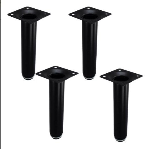 4 Pes Tubulares 20cm Prateados Para Rack Sofa Buffet Com Ajuste E Sapata Niveladora Kit