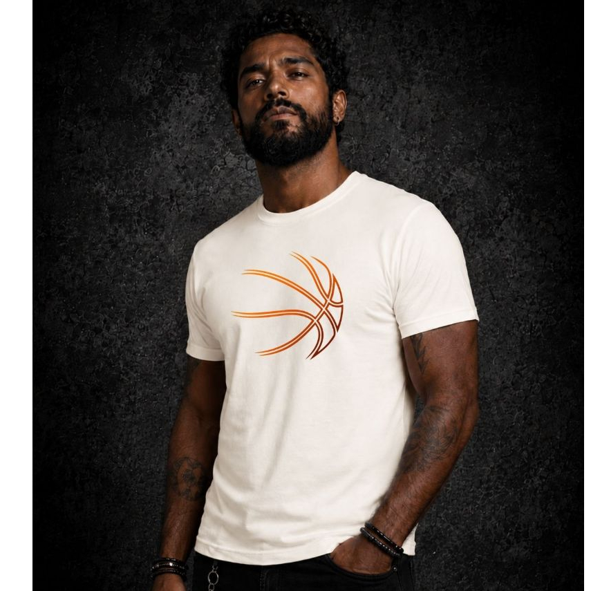 Camiseta Masculina Basquete Estampada Bola Minimalista Algodão Casual Streetwear Manga Curta T-shirt Academia