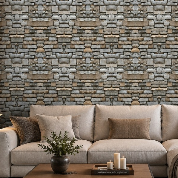 Papel de Parede Adesivo Pedra Cinza Canjiquinha Irregular Adesivo Lavável 3D Decorativo Sala Quarto