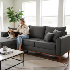 Sofá 3 Lugares Beny com Chaise Esquerdo Suede Cinza